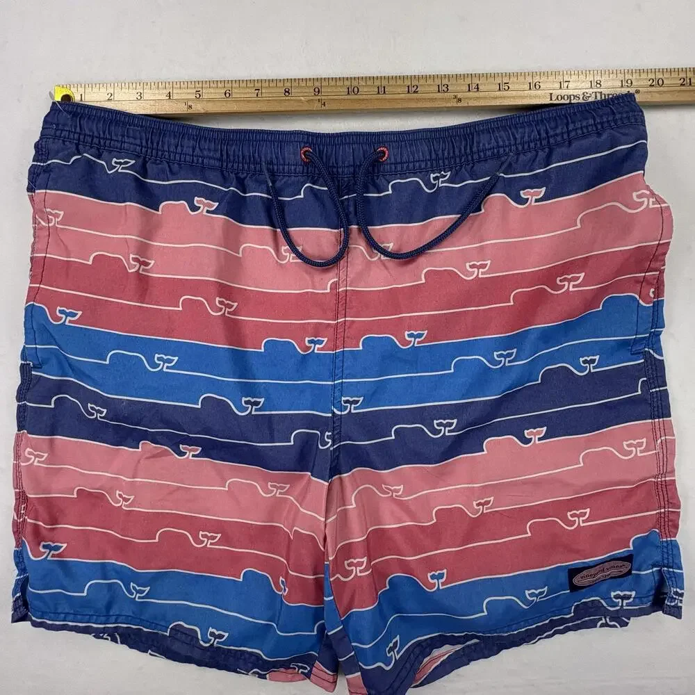 Vineyard Vines Swim Shorts Mens Large Multicolor Whale Stripe Lined Trunks Beach